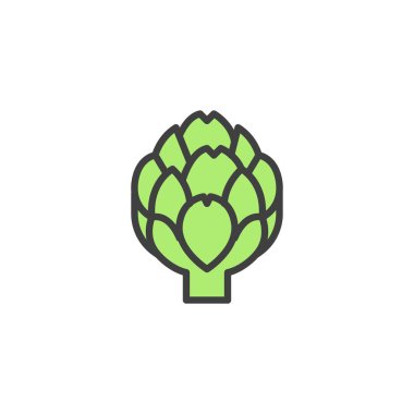 Enginar doldurulmuş dış hat simgesi, çizgi vektör işareti, beyaz üzerine izole edilmiş doğrusal renkli piktogram. Sembol, logo çizimi. Vektör grafikleri