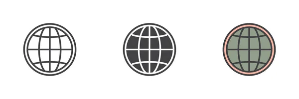 Globe Grid Gaya Ikon Ditetapkan Garis Glif Dan Penuh Garis - Stok Vektor