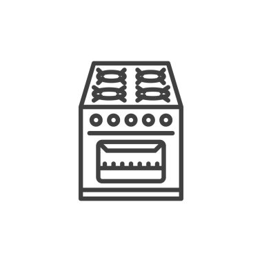 Gaz sobası ikonu. Mobil konsept ve web tasarımı için doğrusal biçim işareti. Gaz fırını taslak vektör simgesi. Sembol, logo çizimi. Vektör grafikleri