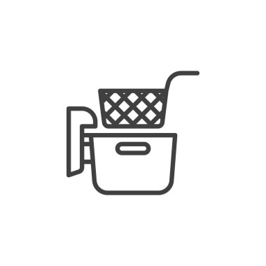 Kızartma hattı simgesi. Mobil konsept ve web tasarımı için doğrusal biçim işareti. Deep Fryer ve Sepet ana hatlı vektör simgesi. Sembol, logo çizimi. Vektör grafikleri