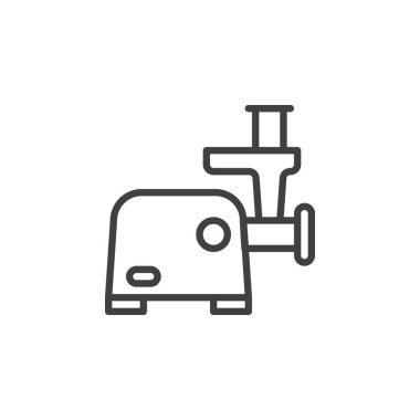 Elektrikli et öğütücü çizgisi simgesi. Mobil konsept ve web tasarımı için doğrusal biçim işareti. Et Öğütücü Makine ana hatlı vektör simgesi. Sembol, logo çizimi. Vektör grafikleri