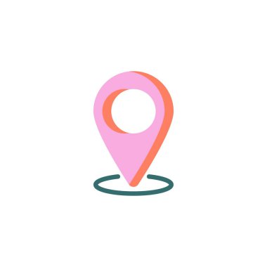 Konum pin düz simgesi, vektör işareti, beyaz üzerine izole edilmiş renkli resim. Navigasyon sembolü, logo çizimi. Düz biçim tasarımı