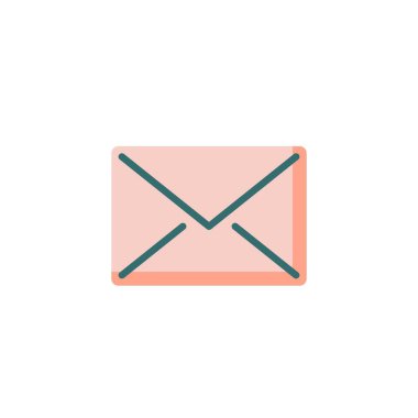 E- posta iletisi düz simgesi, vektör işareti, beyaz üzerine izole edilmiş renkli resimli posta. Sembol, logo çizimi. Düz biçim tasarımı