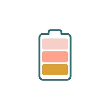 Batarya gücü simgesi, vektör işareti, beyaza izole edilmiş renkli resim. Sembol, logo çizimi. Düz biçim tasarımı