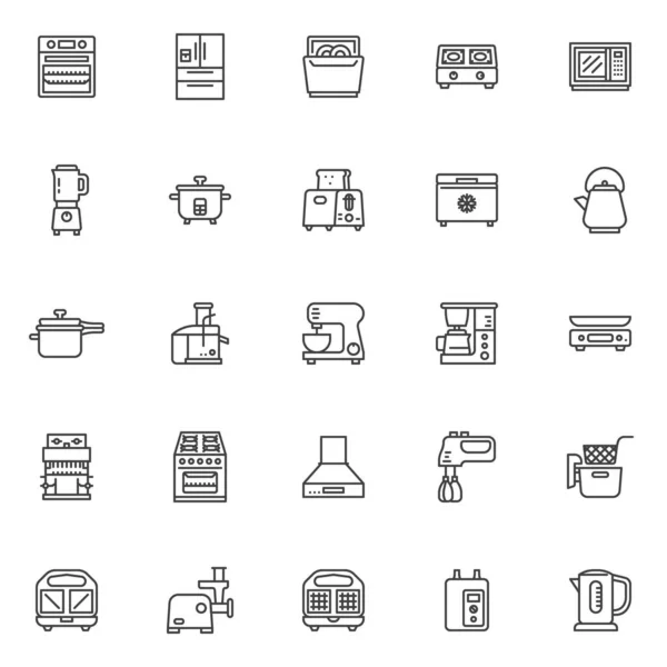 Küchengeräte Linie Symbole Gesetzt Linearen Stil Symbole Sammlung Umrisse Zeichen — Stockvektor