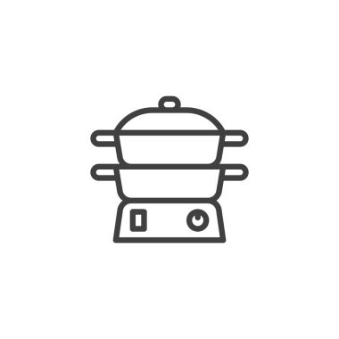 Rice Cooker marka ikon. Mobil konsept ve web tasarımı için doğrusal biçim işareti. Yemek Buharı ana hatları vektör ikonu. Sembol, logo çizimi. Vektör grafikleri