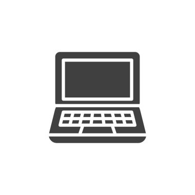 Not defteri bilgisayar vektör simgesi. Mobil konsept ve web tasarımı için düz tabela. Dizüstü bilgisayar sembolü. Sembol, logo çizimi. Vektör grafikleri