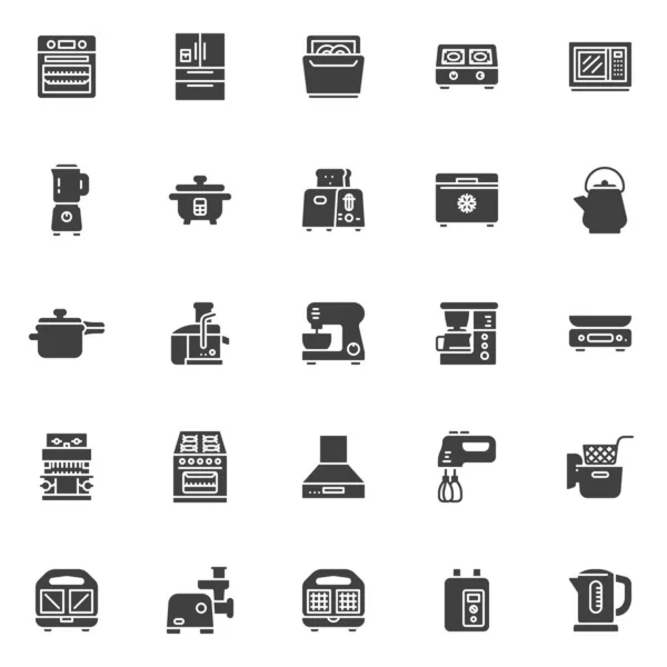 Conjunto Iconos Vectores Electrodomésticos Cocina Colección Símbolos Sólidos Modernos Paquete — Vector de stock