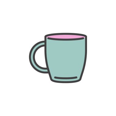 Kahve fincanı taslak ikonu, çizgi vektör işareti, beyaz üzerine izole edilmiş doğrusal renkli resim. Sembol, logo çizimi. Vektör grafikleri