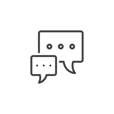 Sohbet mesajları satırı simgesi. Mobil konsept ve web tasarımı için doğrusal biçim işareti. Konuşma balonu ana hatları vektör simgesi. İletişim sembolü, logo çizimi. Vektör grafikleri