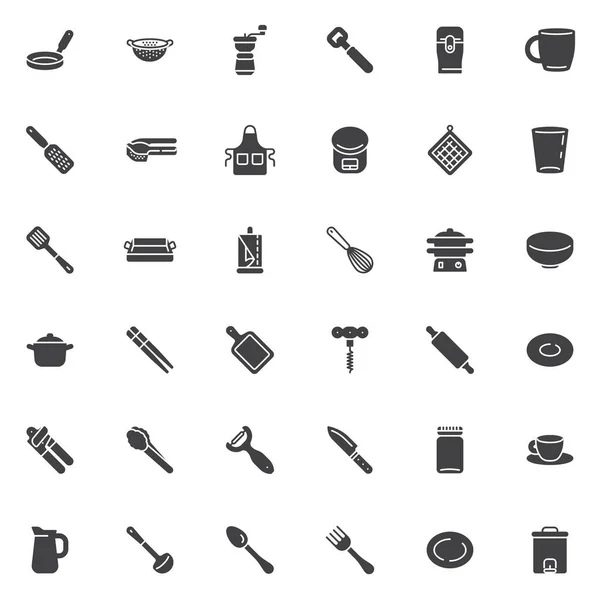 Ensemble Icônes Vectorielles Outils Cuisine Collection Symboles Solides Modernes Pack — Image vectorielle