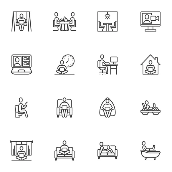 Współpracujące Ikony Linii Przestrzennej Kolekcja Symboli Wektora Zestaw Piktogramów Stylu — Wektor stockowy