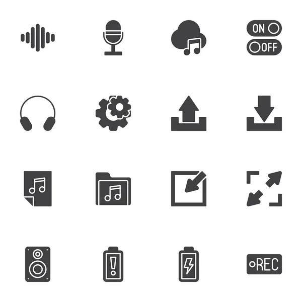 Set Icone Vettoriali Lettore Multimediale Moderna Collezione Simboli Solidi Confezione — Vettoriale Stock