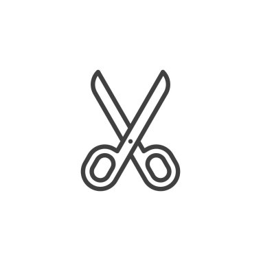 Makas çizgisi simgesi. Mobil konsept ve web tasarımı için doğrusal biçim işareti. Makas taslağı vektör simgesi. Kes sembolü, logo illüstrasyonu. Vektör grafikleri