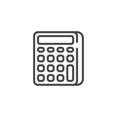 Hesap makinesi çizgi simgesi. Mobil konsept ve web tasarımı için doğrusal biçim işareti. Hesap makinesi ana hat vektör simgesi. Sembol, logo çizimi. Vektör grafikleri