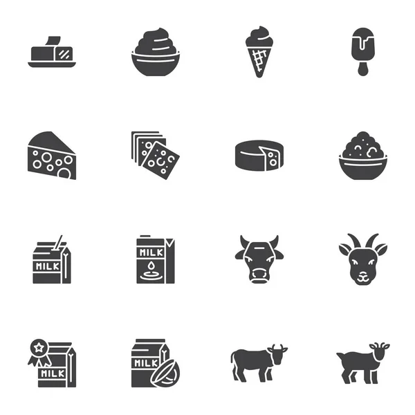 Conjunto Iconos Vectoriales Productos Lácteos Colección Símbolos Sólidos Modernos Paquete — Archivo Imágenes Vectoriales