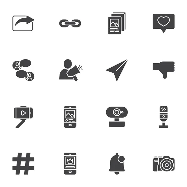 Social Media Set Icone Vettoriali Comunicazione Moderna Collezione Simboli Solidi — Vettoriale Stock
