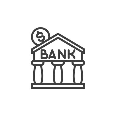 Banka mevduat hattı simgesi. Mobil konsept ve web tasarımı için doğrusal biçim işareti. Banka ve dolar para ana hatları vektör simgesi. Sembol, logo çizimi. Vektör grafikleri