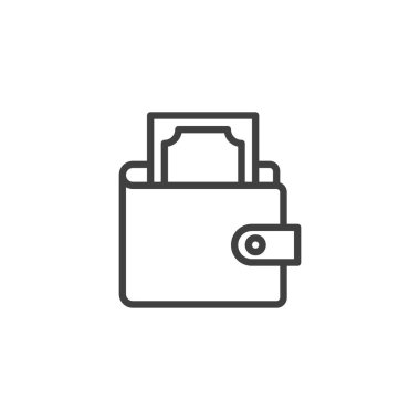 Para cüzdanı ikonu. Mobil konsept ve web tasarımı için doğrusal biçim işareti. Nakit para ana hatları vektör simgesi. Sembol, logo çizimi. Vektör grafikleri