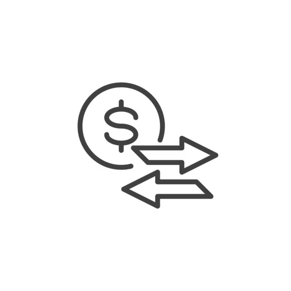 Піктограма Лінії Фінансових Операцій Долар Монети Стрілки Лінійного Стилю Знак — стоковий вектор