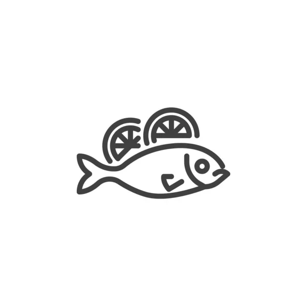 鱼和柠檬线图标 移动概念和网页设计的线性风格标志 鱼海鲜菜单勾勒了矢量图标 标识插图 矢量图形 — 图库矢量图片