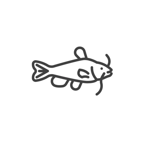 魚の線のアイコン モバイルコンセプトとウェブデザインのためのリニアスタイルのサイン ナマズの輪郭ベクトルアイコン シンボル ロゴイラスト ベクトルグラフィックス — ストックベクタ