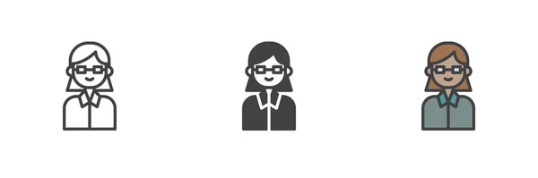 Γυναίκα Δικηγόρος Πρόσωπο Διαφορετικό Στυλ Εικονίδιο Που Γραμμή Glyph Και — Διανυσματικό Αρχείο