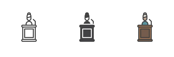 表彰台の異なるスタイルのアイコンセットの証人の女性 グリフ 塗りつぶしのアウトラインのカラフルなバージョン アウトライン 塗りつぶしのベクトル記号 シンボル ロゴイラスト ベクトルグラフィックス — ストックベクタ