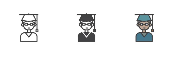 Φοιτητής Καπέλο Αποφοίτησης Διαφορετικό Στυλ Σύνολο Εικονίδιο Γραμμή Glyph Και — Διανυσματικό Αρχείο