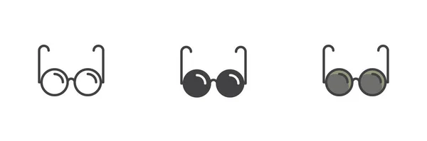眼鏡異なるスタイルのアイコンセット グリフ 塗りつぶしのアウトラインのカラフルなバージョン アウトライン 塗りつぶしのベクトル記号 シンボル ロゴイラスト ベクトルグラフィックス — ストックベクタ