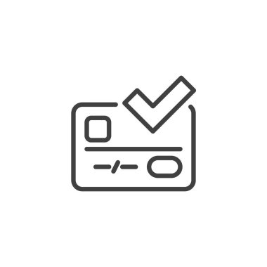 Kabul edilen ödeme hattı ikonu. Mobil konsept ve web tasarımı için kredi kartı ve işaretleme işareti. Başarılı ödeme taslağı vektör simgesi. Sembol, logo çizimi. Vektör grafikleri