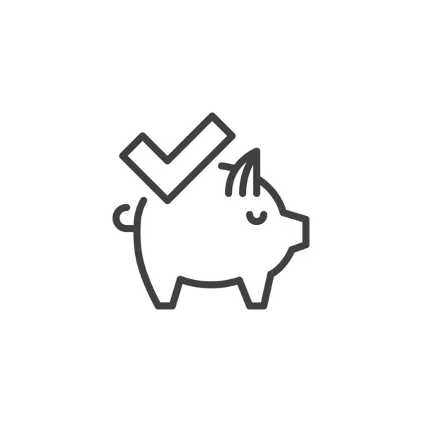 投资成功线图标 移动概念和网页设计的线性风格标志 小猪银行和检查标记轮廓矢量图标 标识插图 矢量图形 — 图库矢量图片
