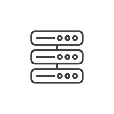 Bilgisayar sunucu satırı simgesi. Mobil konsept ve web tasarımı için doğrusal biçim işareti. Veritabanı sunucu ana hatları vektör simgesi. Sembol, logo çizimi. Vektör grafikleri