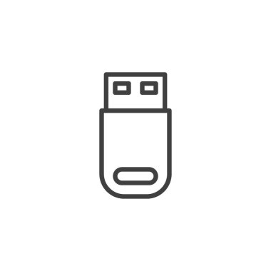 Flash disk çizgisi simgesi. Mobil konsept ve web tasarımı için doğrusal biçim işareti. USB flash disk ana hatlı vektör simgesi. Sembol, logo çizimi. Vektör grafikleri