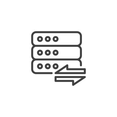 Veri aktarım hattı simgesi. Mobil konsept ve web tasarımı için doğrusal biçim işareti. Veri merkezi ana hat vektör simgesi değişimi. Sembol, logo çizimi. Vektör grafikleri