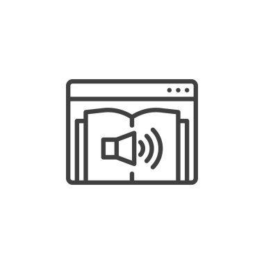Ses kursu simgesi. Mobil konsept ve web tasarımı için çevrimiçi kitap okuma tarzı işareti. E-kitap dinleme kılavuzu vektör simgesi. Sembol, logo çizimi. Vektör grafikleri