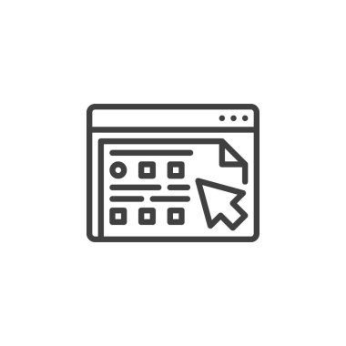 Çevrimiçi test çizgisi simgesi. Mobil konsept ve web tasarımı için doğrusal biçim işareti. Çevrimiçi sınav, kontrol listesi ana hatları vektör simgesi. Sembol, logo çizimi. Vektör grafikleri