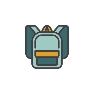 Sırt çantası, okul çantası ana hatları doldurulmuş simge, çizgi vektör işareti, beyaz üzerine izole edilmiş doğrusal renkli resim. Sembol, logo çizimi. Vektör grafikleri