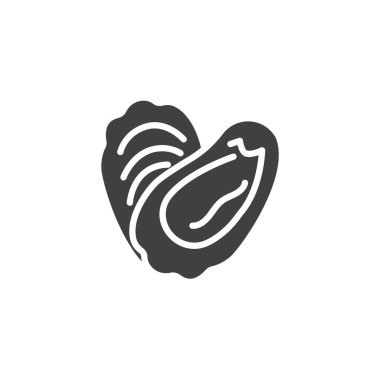 İstiridye kabuğu ikonu. Mobil konsept ve web tasarımı için düz tabela. İstiridye deniz ürünleri sembolü. Sembol, logo çizimi. Vektör grafikleri