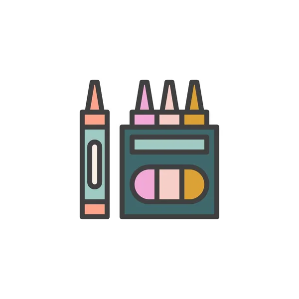 Crayons Κουτί Γεμάτο Εικονίδιο Περίγραμμα Γραμμή Διάνυσμα Σημάδι Γραμμικό Πολύχρωμο — Διανυσματικό Αρχείο