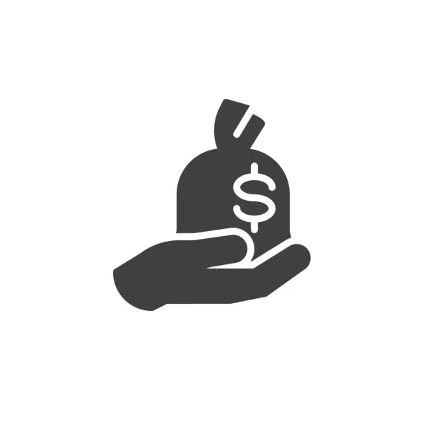 手与钱袋矢量图标 填写了移动概念和网页设计的平面标志 货币收益不透明图标 标识插图 矢量图形 — 图库矢量图片