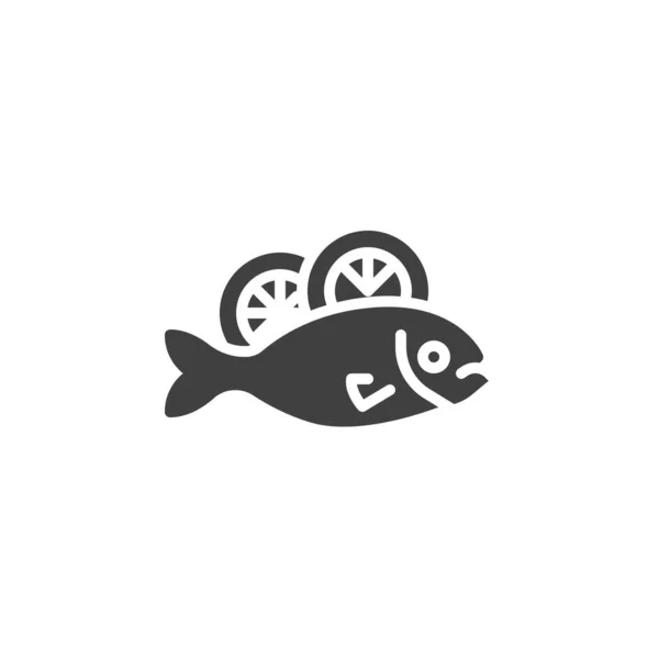 魚介類のベクトルアイコン モバイルコンセプトとウェブデザインのための完全なフラット記号 魚とレモンのグリフのアイコン シンボル ロゴイラスト ベクトルグラフィックス — ストックベクタ