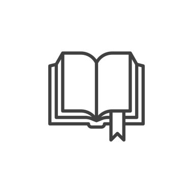 Boş kitap sayfaları satır simgesi. Mobil konsept ve web tasarımı için doğrusal biçim işareti. Yer imi ana hatlı vektör simgesiyle kitabı aç. Sembol, logo çizimi. Vektör grafikleri