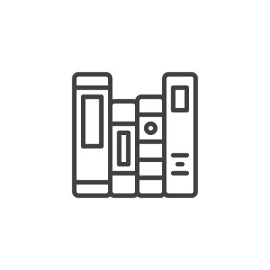 Kitap satırı simgesi yığını. Mobil konsept ve web tasarımı için doğrusal biçim işareti. Dört kitap ana hatlı vektör simgesini istifledi. Sembol, logo çizimi. Vektör grafikleri