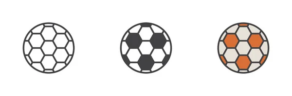 Fußball Verschiedene Stil Ikone Gesetzt Linie Glyphe Und Gefüllte Umrisse — Stockvektor