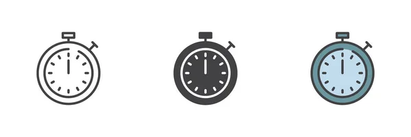 Stopwatch Conjunto Ícones Estilo Diferente Linha Glifo Contorno Preenchido Versão — Vetor de Stock