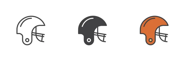 美国足球头盔不同风格的图标集 字形和填充轮廓色彩斑斓的版本 轮廓和填充向量符号 标识插图 矢量图形 — 图库矢量图片