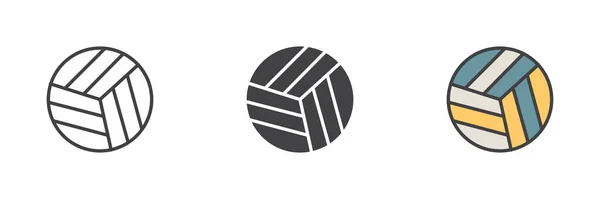 Volleyball Verschiedene Stil Ikone Gesetzt Linie Glyphe Und Gefüllte Umrisse — Stockvektor