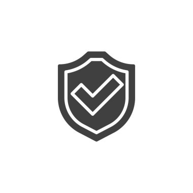 Kalkan işaretleme vektör simgesi ile. Mobil konsept ve web tasarımı için düz tabela. Korunmuş, onaylanmış sembol. Sembol, logo çizimi. Vektör grafikleri