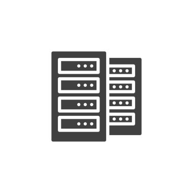 Sunucu vektör simgesini rafa kaldır. Veri merkezi mobil konsept ve web tasarımı için düz tabela doldurdu. Bilgisayar Sunucusu simgesi simgesi. Sembol, logo çizimi. Vektör grafikleri